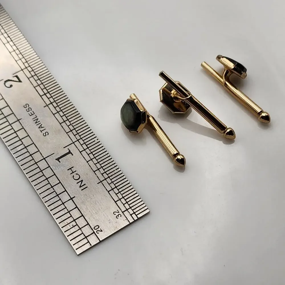 18K Gold Plated Antique Vintage Swank Abalone Tuxedo Shirt Studs